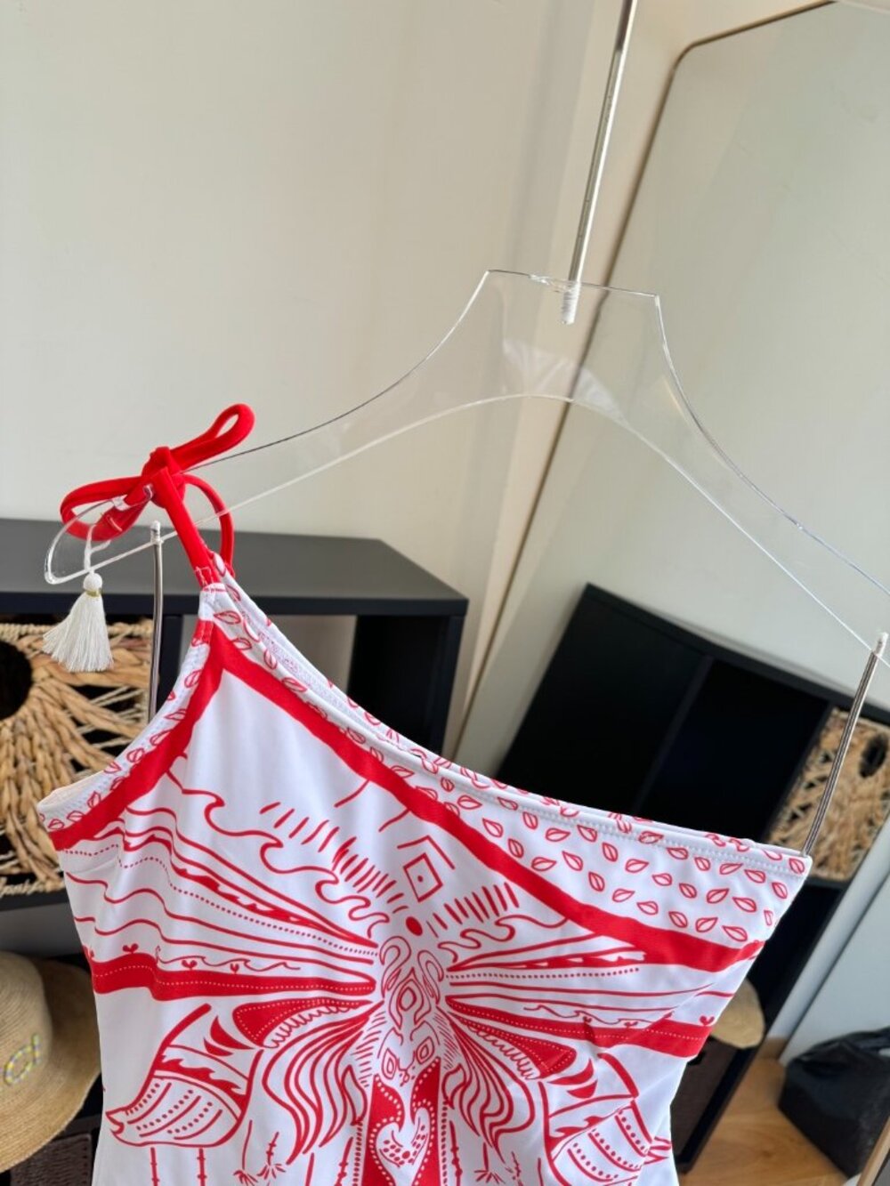 Versace Red and White Pattern One-Shoulder One-Piece Swimsuit - Picture 9 of 9